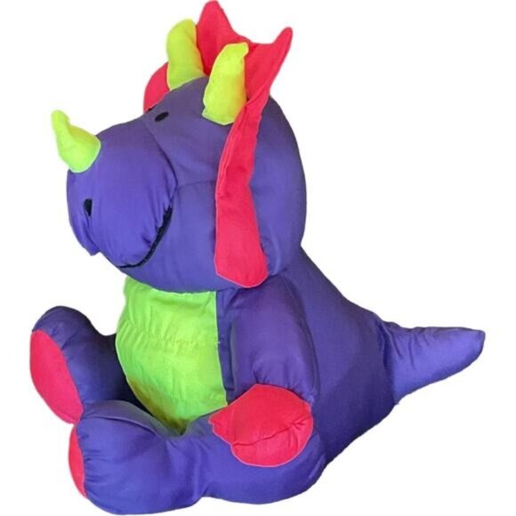 Stuffins Triceratops Dinosaur Neon Purple Green Pink Vintage Parachute 14" - Picture 4 of 6